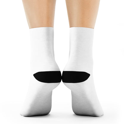 White Crew Socks with Small Sports Logo — Retro Team Emblem Sock