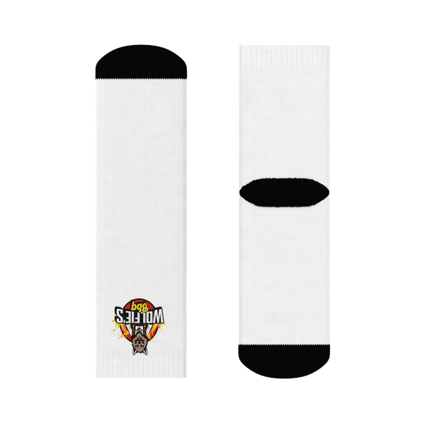 White Crew Socks with Small Sports Logo — Retro Team Emblem Sock