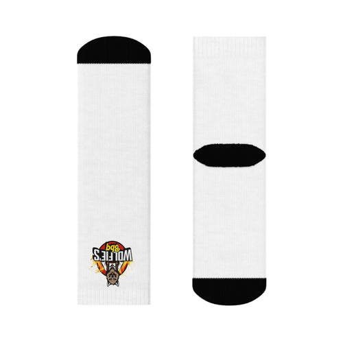 White Crew Socks with Small Sports Logo — Retro Team Emblem Sock