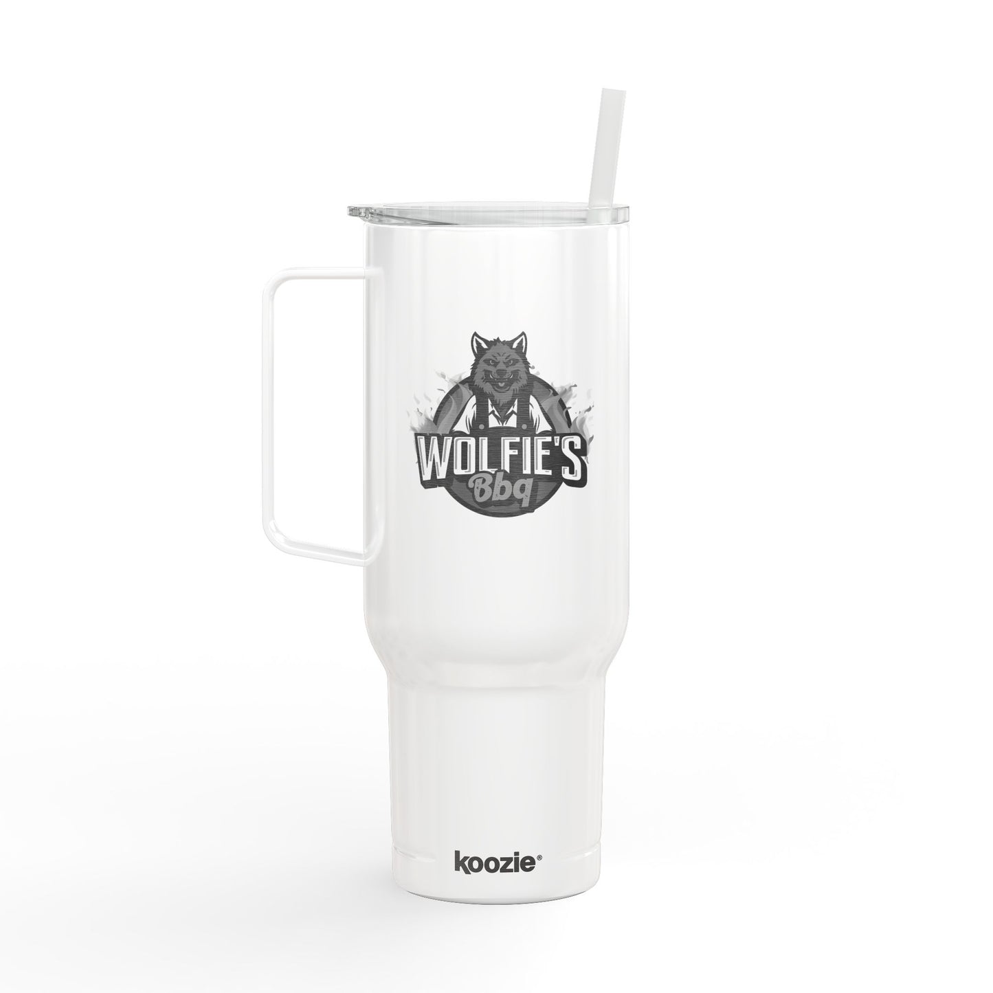 Engraved 40oz Insulated Tumbler with Lid — Wolfie's BBQ Logo